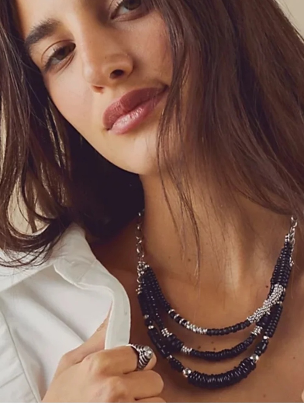 NWT Free People Oceanfront Layered Necklace in Black